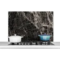 KitchenYeah - Spatscherm - Marmerlook - Industrieel - Wit - Zwart - Marmer print - Muurbeschermer - 100x65 cm - Keuken achterwand