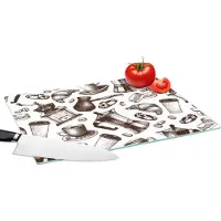 KitchenYeah Glazen Snijplank - 39x28 - Koffie - Croissant - Patroon - Snijplanken Glas
