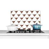 KitchenYeah Spatscherm keuken 70x50 cm - Kookplaat achterwand Dieren - Sjabloon - Schotse hooglander - Muurbeschermer - Spatwand fornuis - Hoogwaardig aluminium