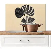 KitchenYeah Spatscherm keuken 90x60 cm - Kookplaat achterwand Zwart - Bladeren - Strepen - Minimalistisch - Muurbeschermer - Spatwand fornuis - Hoogwaardig aluminium