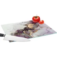 KitchenYeah Glazen Snijplank - 39x28 - Marmer - Abstract - Goud - Paars - Snijplanken Glas