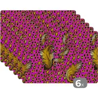 KitchenYeah Placemat - Placemats kunststof - Barok - Panter - Goud - Patroon - 45x30 cm - 6 stuks - Hittebestendig - Anti-Slip - Onderlegger - Afneembaar