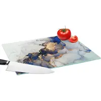 KitchenYeah Glazen Snijplank - 39x28 - Marmer - Blauw - Goud - Snijplanken Glas