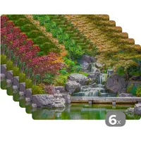 KitchenYeah Placemat - Placemats kunststof - Stenen - Water - Bomen - Japans - Botanisch - 45x30 cm - 6 stuks - Hittebestendig - Anti-Slip - Onderlegger - Afneembaar