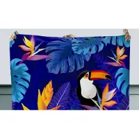 KitchenYeah Tafelkleed - Tafellaken - 150x150 cm - Jungle - Toekan - Bloemen - Planten - Kinderen - Paars - Dieren - Binnen en Buiten