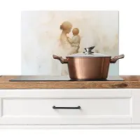 KitchenYeah Spatscherm keuken 70x50 cm - Kookplaat achterwand Kind - Moeder - Waterverfschilderij - Muurbeschermer - Spatwand fornuis - Hoogwaardig aluminium