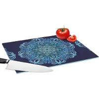 KitchenYeah Glazen Snijplank - 39x28 - Mandala - Blauw - Patronen - Snijplanken Glas