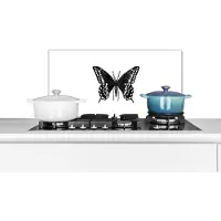 KitchenYeah Spatscherm keuken 60x30 cm - Kookplaat achterwand Vlinder - Dieren - Retro - Zwart wit - Muurbeschermer - Spatwand fornuis - Hoogwaardig aluminium