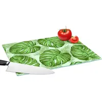 KitchenYeah Glazen Snijplank - 39x28 - Monstera - Palmblad - Patronen - Snijplanken Glas