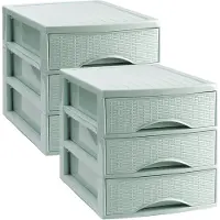 PlasticForte Ladekastje bureau organizer SORTED - 2x - 3 lades - groen - L26 x B35 x H28 cm - kunststof - organiseren