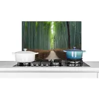 KitchenYeah Spatscherm keuken 70x50 cm - Kookplaat achterwand Bamboe - Pad - Bos - Muurbeschermer - Spatwand fornuis - Hoogwaardig aluminium