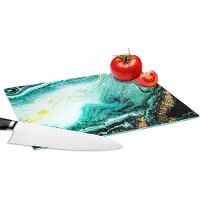 KitchenYeah Glazen Snijplank - 28x20 - Marmerlook - Blauw - Goud - Glitter - Luxe - Marmer - Snijplanken Glas