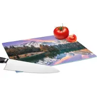 KitchenYeah Glazen Snijplank - 28x20 - Bergen - Bos - Water - Lucht - Roze - Paars - Snijplanken Glas