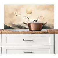KitchenYeah Spatscherm keuken 100x50 cm - Kookplaat achterwand Landschap - Japandi - vogel - Muurbeschermer - Spatwand fornuis - Hoogwaardig aluminium