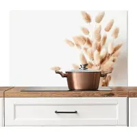 KitchenYeah Spatscherm keuken 100x65 cm - Kookplaat achterwand Pampasgras - Pluim - Wit - Beige - Muurbeschermer - Spatwand fornuis - Hoogwaardig aluminium