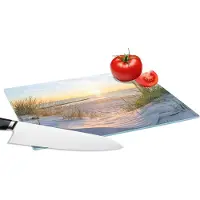 KitchenYeah Glazen Snijplank - 28x20 - Strand - Zon - Duin - Gras - Zand - Horizon - Snijplanken Glas