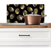 KitchenYeah Spatscherm keuken 70x30 cm - Kookplaat achterwand Eieren - Goud - Patroon - Muurbeschermer - Spatwand fornuis - Hoogwaardig aluminium