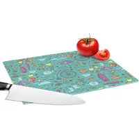 KitchenYeah Glazen Snijplank - 28x20 - Herfst - Patroon - Fiets - Regen - Snijplanken Glas