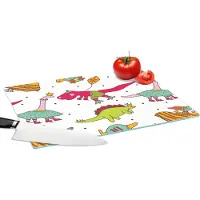 KitchenYeah Glazen Snijplank - 39x28 - Patronen - Dino - Kleuren - Jongens - Kinderen - Kids - Kind - Snijplanken Glas
