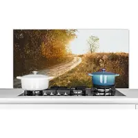 KitchenYeah Spatscherm keuken 120x60 cm - Kookplaat achterwand Pad - Natuur - Boom - Muurbeschermer - Spatwand fornuis - Hoogwaardig aluminium
