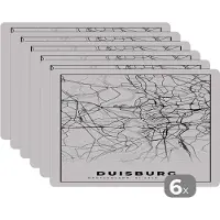 KitchenYeah Placemat - Placemats kunststof - Kaart - Duisburg - Stadskaart - Plattegrond - 45x30 cm - 6 stuks - Hittebestendig - Anti-Slip - Onderlegger - Afneembaar