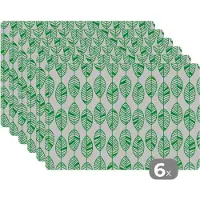 KitchenYeah Placemat - Placemats kunststof - Patroon - Blad - Groen - 45x30 cm - 6 stuks - Hittebestendig - Anti-Slip - Onderlegger - Afneembaar