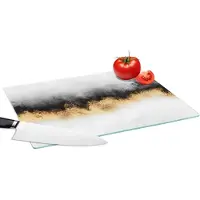 KitchenYeah Glazen Snijplank - 39x28 - Goud - Chic - Abstract - Zwart - Wit - Luxe - Snijplanken Glas
