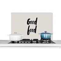KitchenYeah Spatscherm keuken 90x60 cm - Kookplaat achterwand Spreuken - Eten - Koken - Good food - Quotes - Good food - Muurbeschermer - Spatwand fornuis - Hoogwaardig aluminium