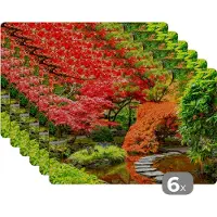 KitchenYeah Placemat - Placemats kunststof - Bomen - Japans - Stenen - Pad - Natuur - 45x30 cm - 6 stuks - Hittebestendig - Anti-Slip - Onderlegger - Afneembaar