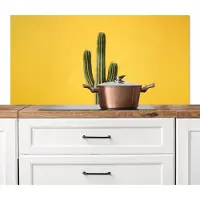 KitchenYeah Spatscherm keuken 120x60 cm - Kookplaat achterwand Cactus - Groen - Minimalistisch - Muurbeschermer - Spatwand fornuis - Hoogwaardig aluminium