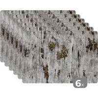 KitchenYeah Placemat - Placemats - Hout - Wit - Boom - Boomschors - Berk - Tafel onderzetters - 45x30 cm - 6 stuks