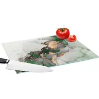 KitchenYeah Glazen Snijplank - 39x28 - Marmer - Goud - Groen - Luxe - Snijplanken Glas