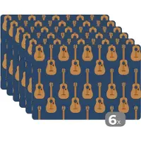 KitchenYeah Placemat - Placemats kunststof - Gitaar - Patronen - Muziek - 45x30 cm - 6 stuks - Hittebestendig - Anti-Slip - Onderlegger - Afneembaar