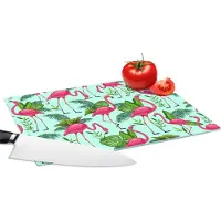 KitchenYeah Glazen Snijplank - 28x20 - Flamingo - Jungle - Tropisch - Dieren - Patroon - Snijplanken Glas
