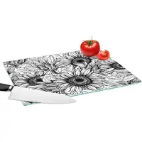 KitchenYeah Glazen Snijplank - 39x28 - Bloemen - Zonnebloem - Patroon - Snijplanken Glas