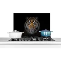 KitchenYeah Spatscherm keuken 60x40 cm - Kookplaat achterwand Tijger - Wilde dieren - Portret - Zwart - Dieren - Muurbeschermer - Spatwand fornuis - Hoogwaardig aluminium