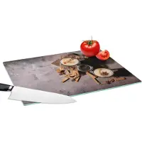 KitchenYeah Glazen Snijplank - 39x28 - Losse thee - Melk - Kaneel - Snijplanken Glas