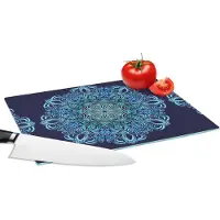 KitchenYeah Glazen Snijplank - 28x20 - Mandala - Blauw - Patronen - Snijplanken Glas