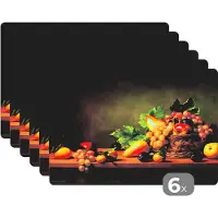 KitchenYeah Placemat - Placemats kunststof - Rustiek - Mand - Fruit - Stilleven - 45x30 cm - 6 stuks - Hittebestendig - Anti-Slip - Onderlegger - Afneembaar