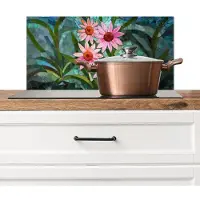 KitchenYeah Spatscherm keuken 70x30 cm - Kookplaat achterwand Bloemen - Roze - Glasmozaïek - Muurbeschermer - Spatwand fornuis - Hoogwaardig aluminium