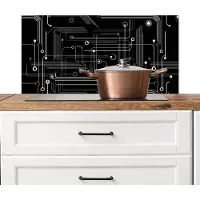 KitchenYeah Spatscherm keuken 80x40 cm - Kookplaat achterwand Abstract - Lijnen - Rondjes - Zwart - Muurbeschermer - Spatwand fornuis - Hoogwaardig aluminium