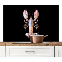KitchenYeah Spatscherm keuken 120x80 cm - Kookplaat achterwand Kreeft - Roze - Zacht - Zwart - Muurbeschermer - Spatwand fornuis - Hoogwaardig aluminium