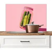 KitchenYeah Spatscherm keuken 80x55 cm - Kookplaat achterwand Augurken - Pot - Schaduw - Roze - Muurbeschermer - Spatwand fornuis - Hoogwaardig aluminium