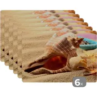 KitchenYeah Placemat - Placemats kunststof - Zeester - Schelpen - Zand - Strand - 45x30 cm - 6 stuks - Hittebestendig - Anti-Slip - Onderlegger - Afneembaar