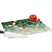 KitchenYeah Glazen Snijplank - 39x28 - Bladeren - Goud - Patronen - Kubus - Luxe - Snijplanken Glas