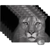 KitchenYeah Placemat - Placemats kunststof - Panter - Wilde dieren - Zwart - Wit - 45x30 cm - 6 stuks - Hittebestendig - Anti-Slip - Onderlegger - Afneembaar