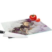 KitchenYeah Glazen Snijplank - 39x28 - Marmer - Abstract - Goud - Paars - Snijplanken Glas
