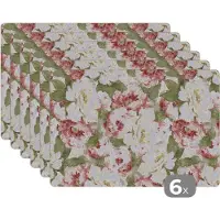 KitchenYeah Placemat - Placemats kunststof - Rozen - Vintage - Patronen - 45x30 cm - 6 stuks - Hittebestendig - Anti-Slip - Onderlegger - Afneembaar