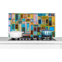 KitchenYeah Spatscherm keuken 100x50 cm - Kookplaat achterwand Deuren - Blauw - Abstract - Architectuur - Neon - Muurbeschermer - Spatwand fornuis - Hoogwaardig aluminium