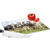 KitchenYeah Glazen Snijplank - 28x20 - Koeien - Weiland - Dieren - Natuur - Gras - Snijplanken Glas